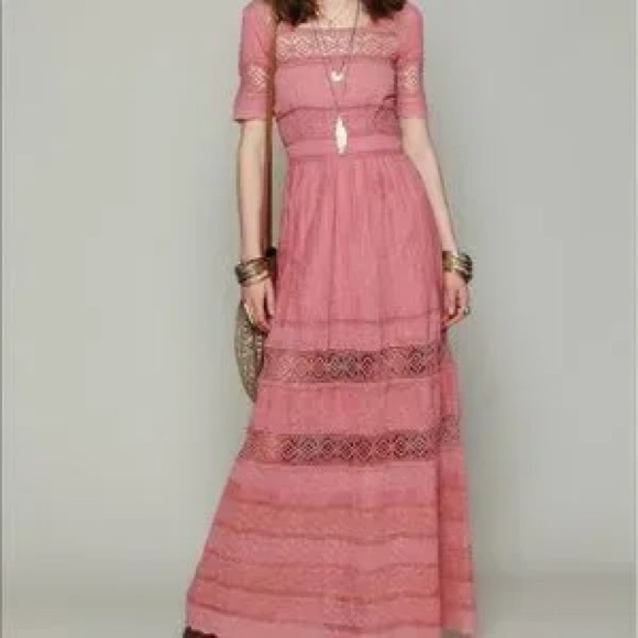 Free People Dresses & Skirts - Free People Pink Lace Maxi Dress